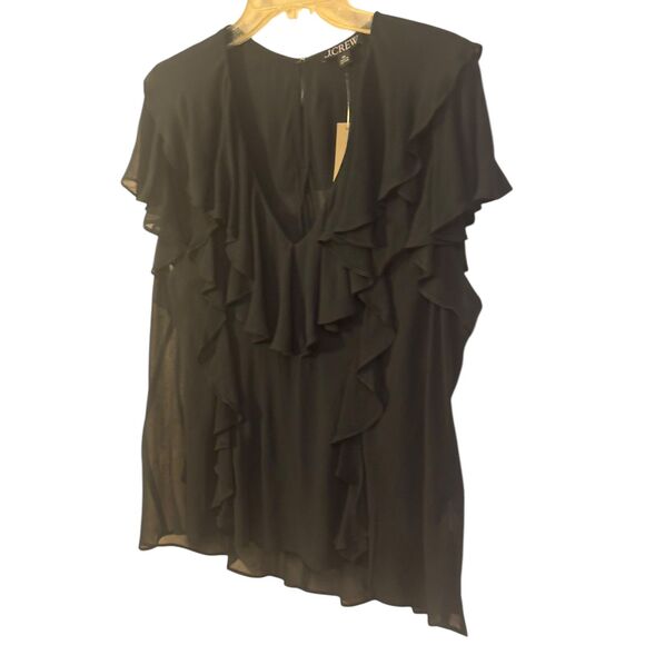 J.CREW NWT Blouse 2X Black Ruffled Chiffon Layered Cami V-Neck Career Sexy Top - Picture 5 of 14